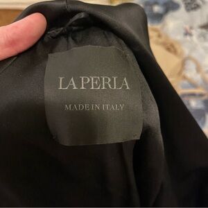La Perla Black Navy Blue Silk Mini Robe M
